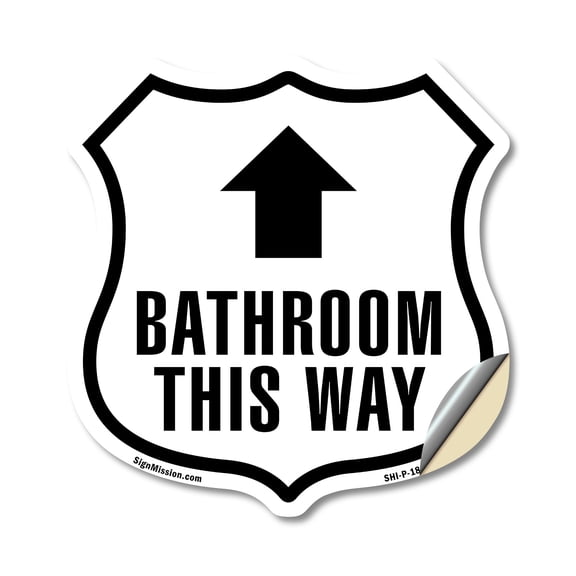 Bathroom This Way Up (2 Pack) 4 inch X 4 inch Shield Shaped Heavy Duty 3.2 mil Vinyl Decals Weather Resistant Made in the USA