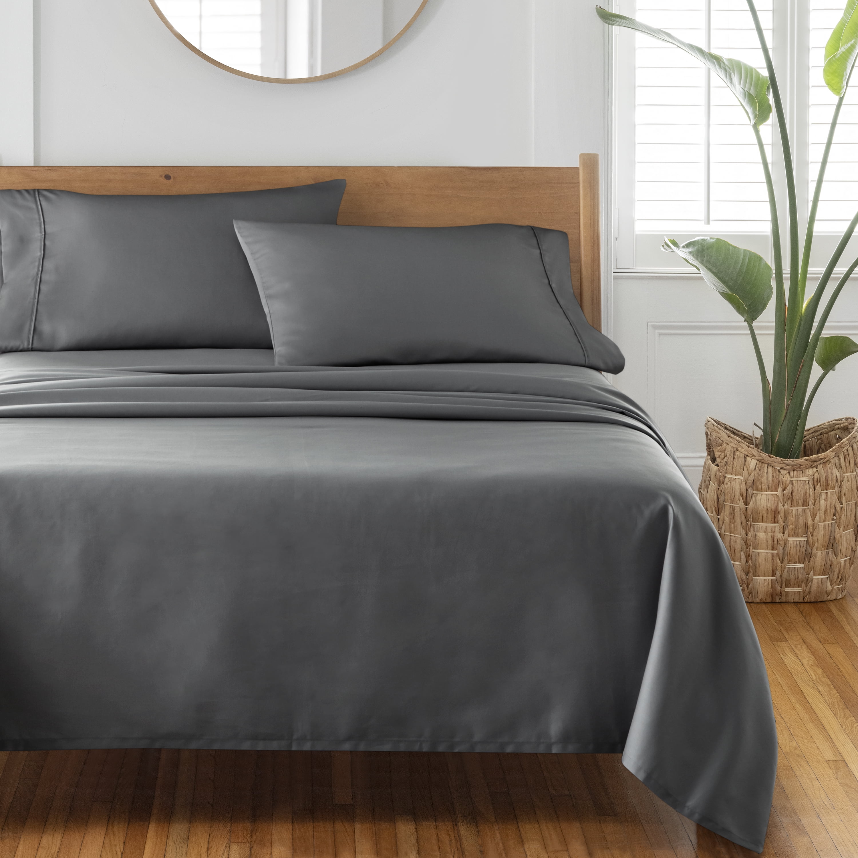 Better Homes & Gardens 3-Piece 300 Thread Count Grey Cotton Sateen Bed Sheet Set, Twin