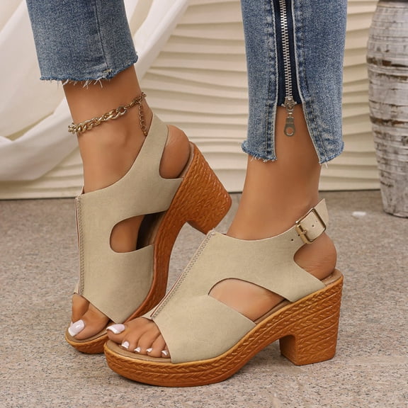 Samdudou Women Thick Sole Sandals Open Toe Wedge Heel Sandals Summer Casual Dressy Slingback Chunky Block Heel Slide Shoes Outdoor Walking Vacation Beach Daily Wear