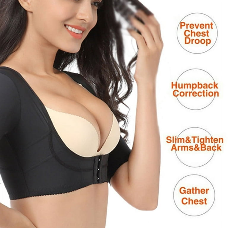 Lateral Retraction Bust Chest Girdle Female Humpback Prosthesis Chest  Support Slimmer Wear Bra Body Shapewear-M/Black