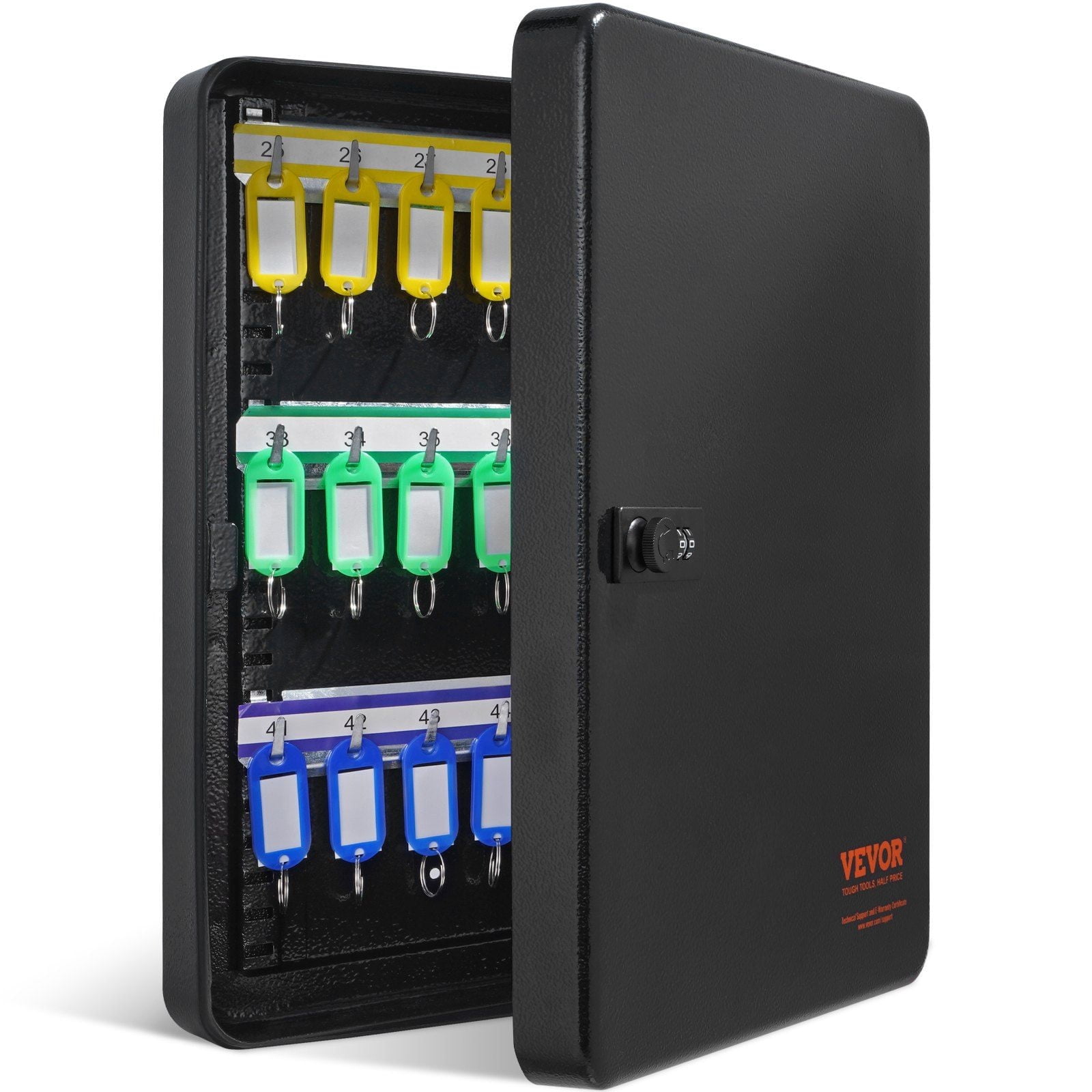 Digital Key Safe with Adjustable Racks, 48-Key Lock Box & Tags - Heavy-Duty Steel Cabinet for Home/Office Security