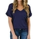 thumbnail image 2 of Camiseta de mujer con cuello en V, manga corta, bolsillo, blusa, top casual de verano, azul marino, XXL Methold  AP001345-15, 2 of 4