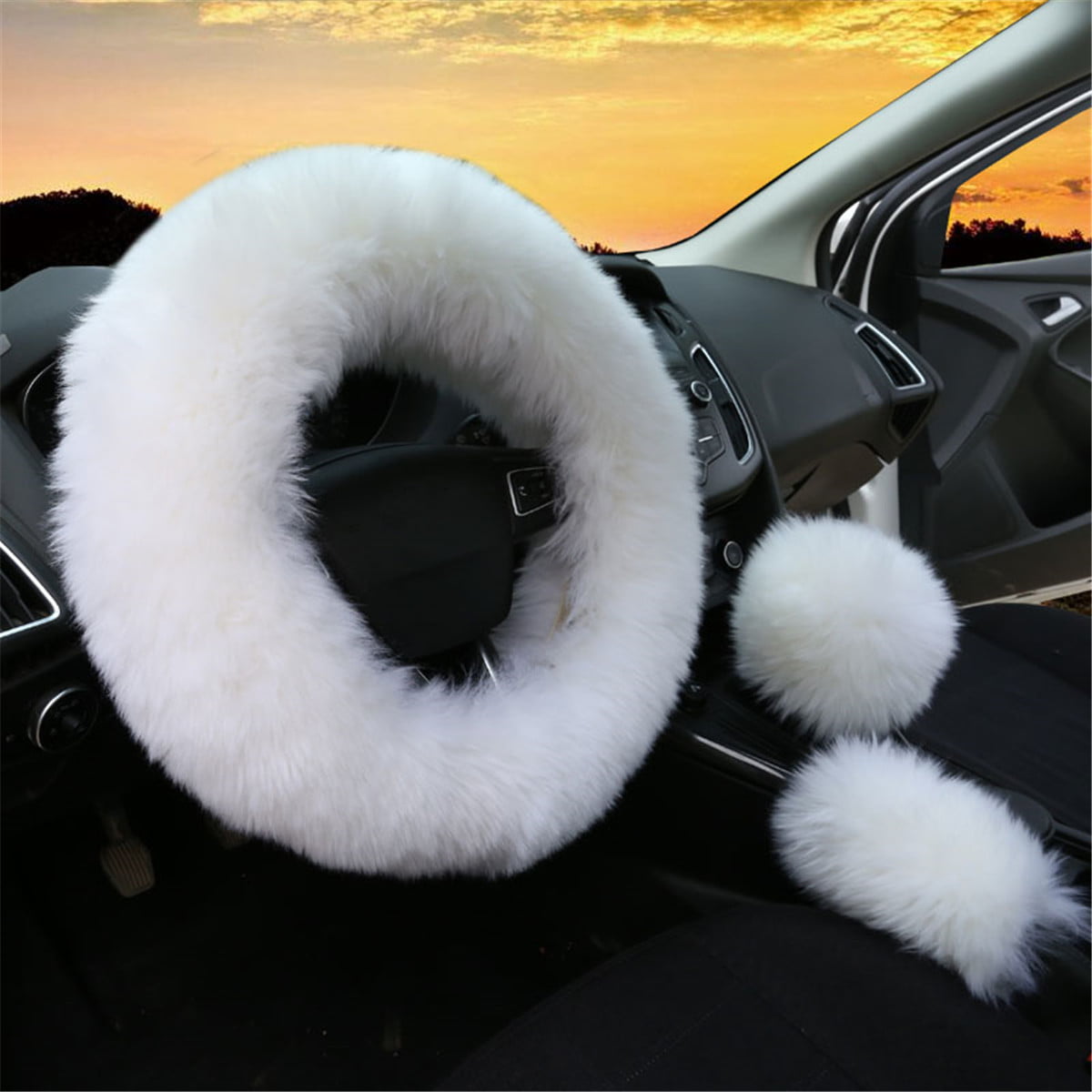 stylish new Protector Available for 35cm-43cm steering wheel cover,Beige warm winter 3D car interior supplies non-slip Plush steering wheel cover