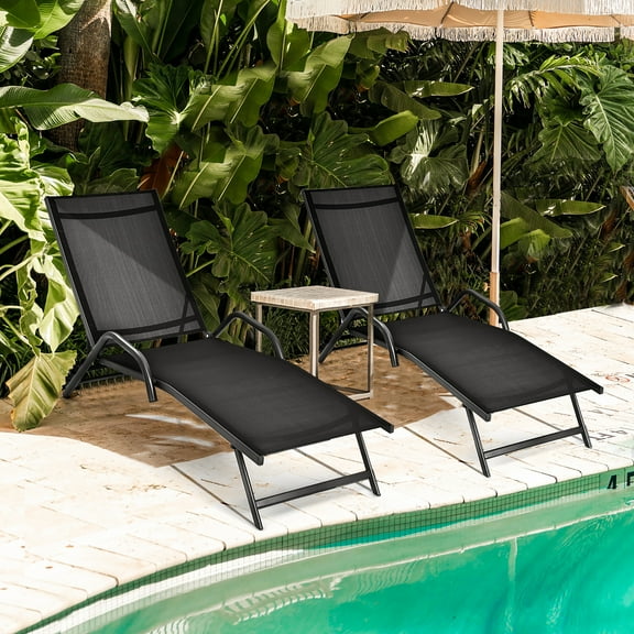 Costway 2PCS Patio Lounge Chairs Chaise Recliner 5-Position Back Adjust Armrest