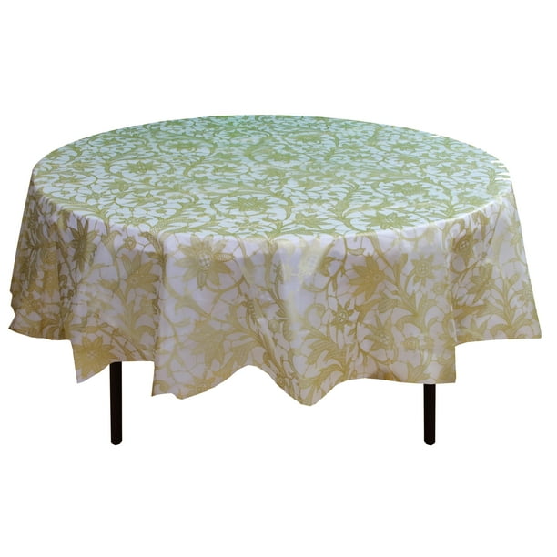 12 Pack Premium Plastic Round Tablecloth Lace Design Printed
