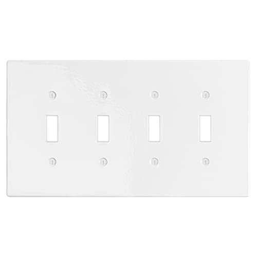 Switch Hits Professional Grade White Enamel Outlet Wall Plate | 4 Toggle | 8.25" x 4.5" | Modern Electrical Outlet Cover Collection | Quality Switch Plate Covers For All Configurations