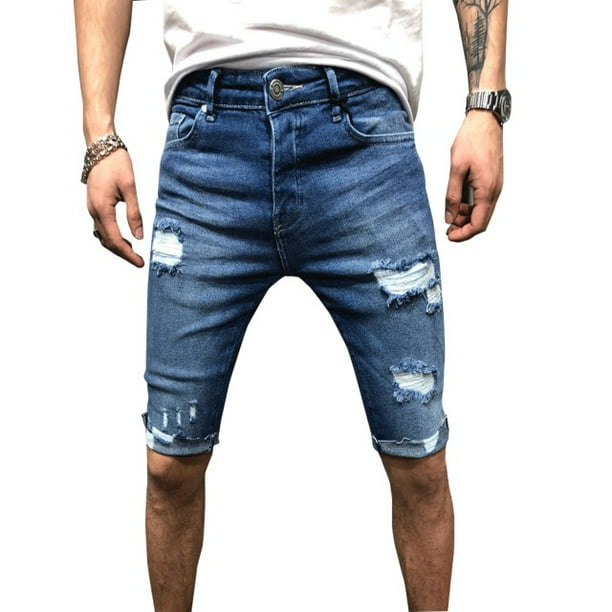 Gaono - Men's Fashion Ripped Denim Shorts Ripped Short Jeans Slim Fit ...