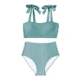thumbnail image 5 of Maqroz Modest Swimwear for Women 2 Piece Striped Swimsuits High Waisted Square Neck Bathing Suits Cute 2026 Trendy Knot-Front Bikini Set, 5 of 6