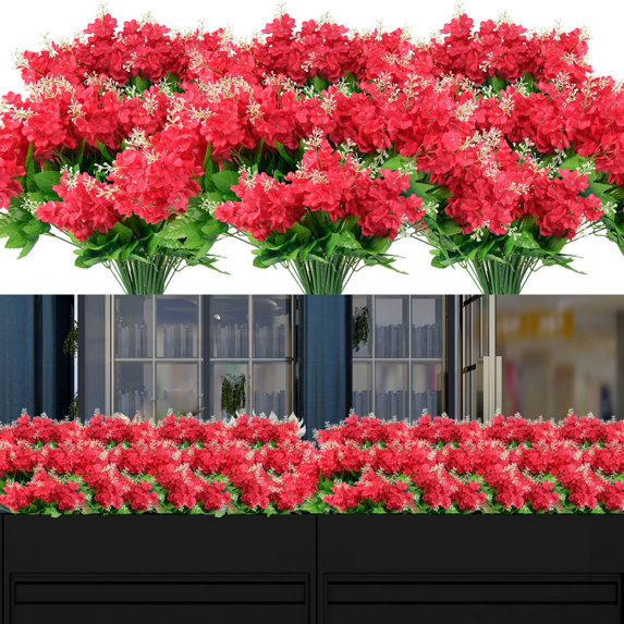 Viworld 8 Bundles Artificial Flower Artificial Outdoor Flower Fake UV Resistant No Fade Greenery Shrubs for Indoor Outside Hanging Plant Garden Porch Window Box Home Wedding Farmhouse