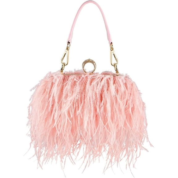CAILDANL Women Ostrich Feather Tote Bag Fluffy Purse Clutch Feather Evening Handbag for Wedding