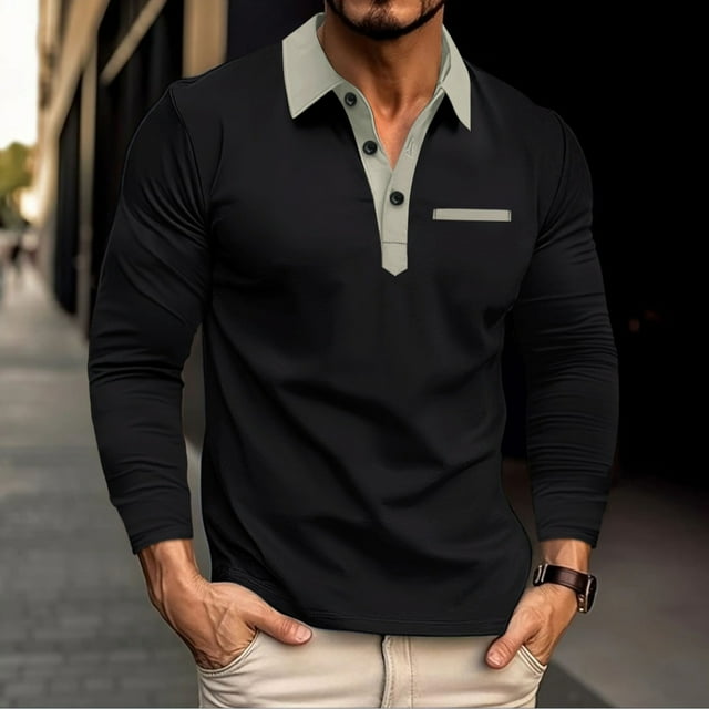 Chemises pour Hommes Chemise de Sport à Manches Longues avec Col Rabattu et Boutons