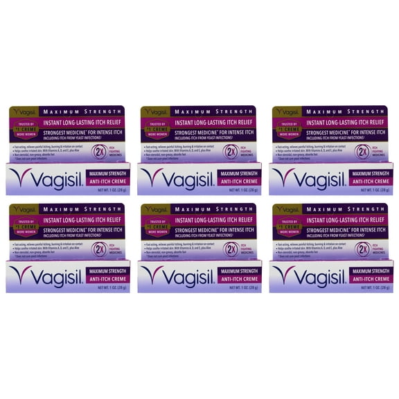 Vagisil Anti-Itch Creme Long Lasting Itch Relief, Maximum Strength - 1 Oz, 6 Pack