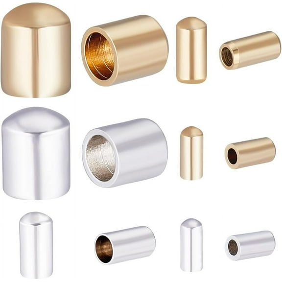 60pcs 6 Styles Cord End 24K Plated Brass End Caps Column Cord Caps Terminators Fasteners End Tip Bead Caps for Necklaces Bracelets Jewelry Making 2mm 2.5mm 4mm-Silver Gold DIY