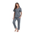 thumbnail image 7 of ANLIQI Women's 100% Cotton Pajama Set Button Down Sleepwear Short Sleeve Shirt and Long Pants Soft ladies Lounge Sets(Dark Grey,L), 7 of 7