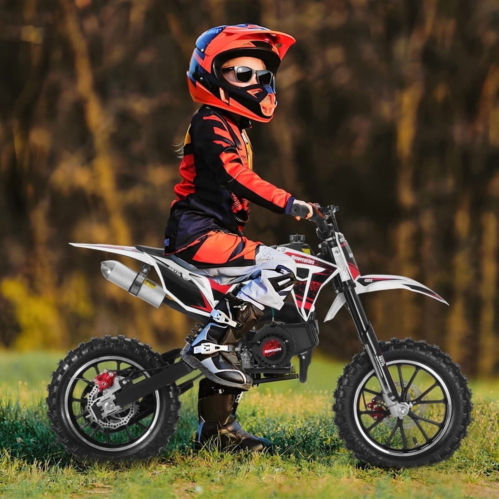 49cc 2-Stroke Kids Dirt Bike, Dirt Bike for Kids 8-14, Gas Power Pocket Rocket Bike with 10" Wheel & Front Rear Disc Brakes, Off Road Mini Motorcycle Max Speed 40KM/H