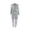 thumbnail image 4 of LovelyWholesale Long Sleeve Hooded Collar Letter Print Kangaroo Pocket Women's Tracksuit Set, 4 of 6