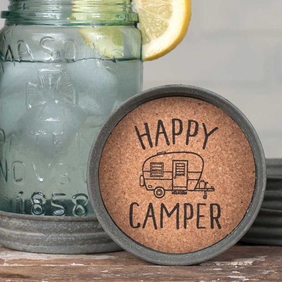 Posavasos Con Tapa De Tarro Mason - Happy Camper - Caja De 4