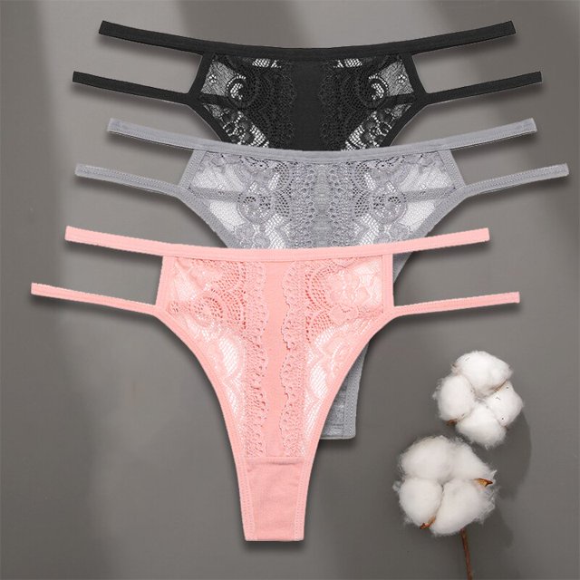 FINETOO 3 unids/set Sexy algodón encaje mujer Tanga bragas ropa interior S-XL chica Lencería doble correa cintura baja G-string mujer Pantys Tan Jianjun unisex
