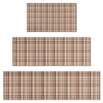 Beige Brown and Red Checkered Pattern Kitchen Rugs Sets Of 3,Kitchen Runner Rugs Non Skid Washable,Decorative Kitchen Floor Mats for Kitchen,Sink,Laundry,17"x30"  17"x47"   17"x59"