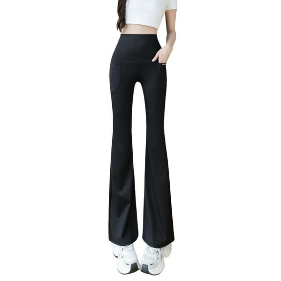 UJNDER Women's Flare Leggings with Pockets High Waisted Black Flared for Yoga Gym Workout Black XXXL