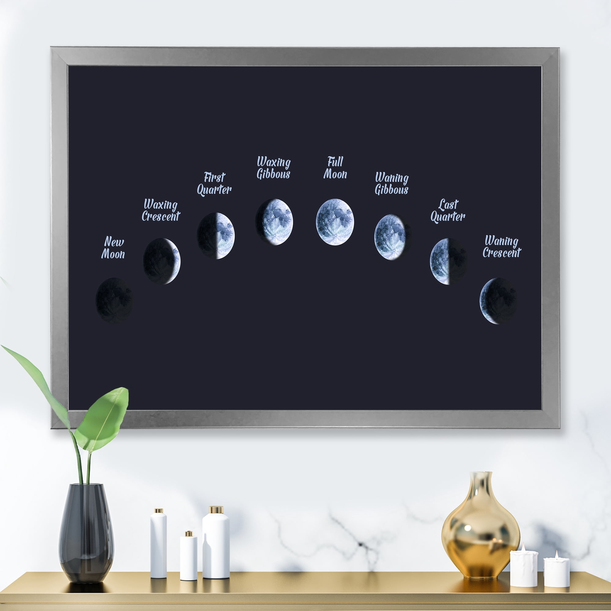 Designart 'Different Moon Phases In Space' Bohemian & Eclectic Framed Art Print