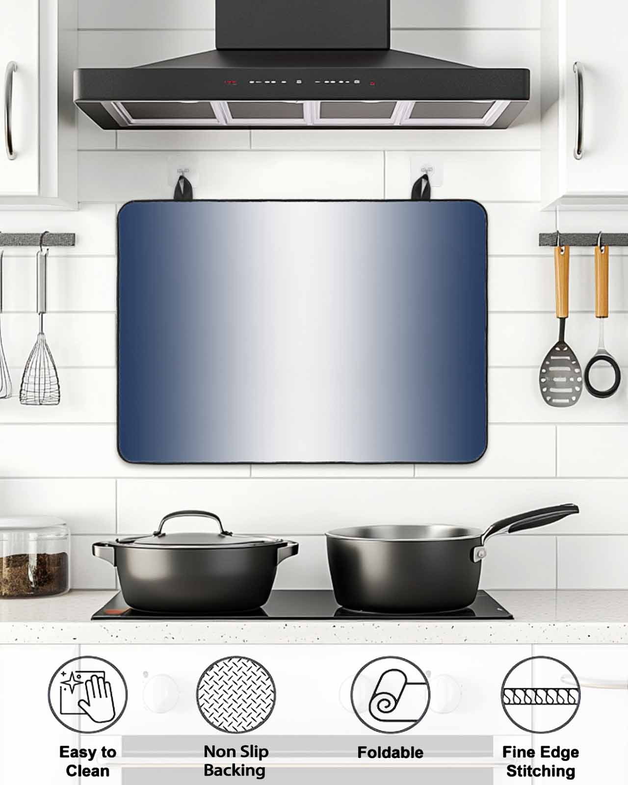 Stove Top Covers for Electric Stove, Navy Blue Ombre Glass Stovetop Cover Protector, Blue White Gradient Modern Abstract Art Induction Cooktop Protector Oven Mat for Kitchen Countertop 36"x21"