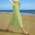 thumbnail image 2 of XFLWAM Capri Pants for Women Linen Drawstring High Waisted Palazzo Pants Summer Casual Wide Leg Lounge Cropped Pants with Pockets, 2 of 7