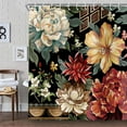 thumbnail image 2 of Black Floral Shower Curtain Unique Colorful Bohemian Mandala Beautiful Flower Leaves Shower Curtain for Bathroom Mid Century Morden Boho Aesthetic Shower Curtain Sets with Hooks 69x72inch, 2 of 4