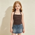 thumbnail image 2 of Girls Polka Dot Halter Cami Top Kids Bow Tie Back Sleeveless Tank Top Slim Fit Ruched Side Y2K Spotted Summer Casual Crop Vest(Black,10-11 Years), 2 of 9