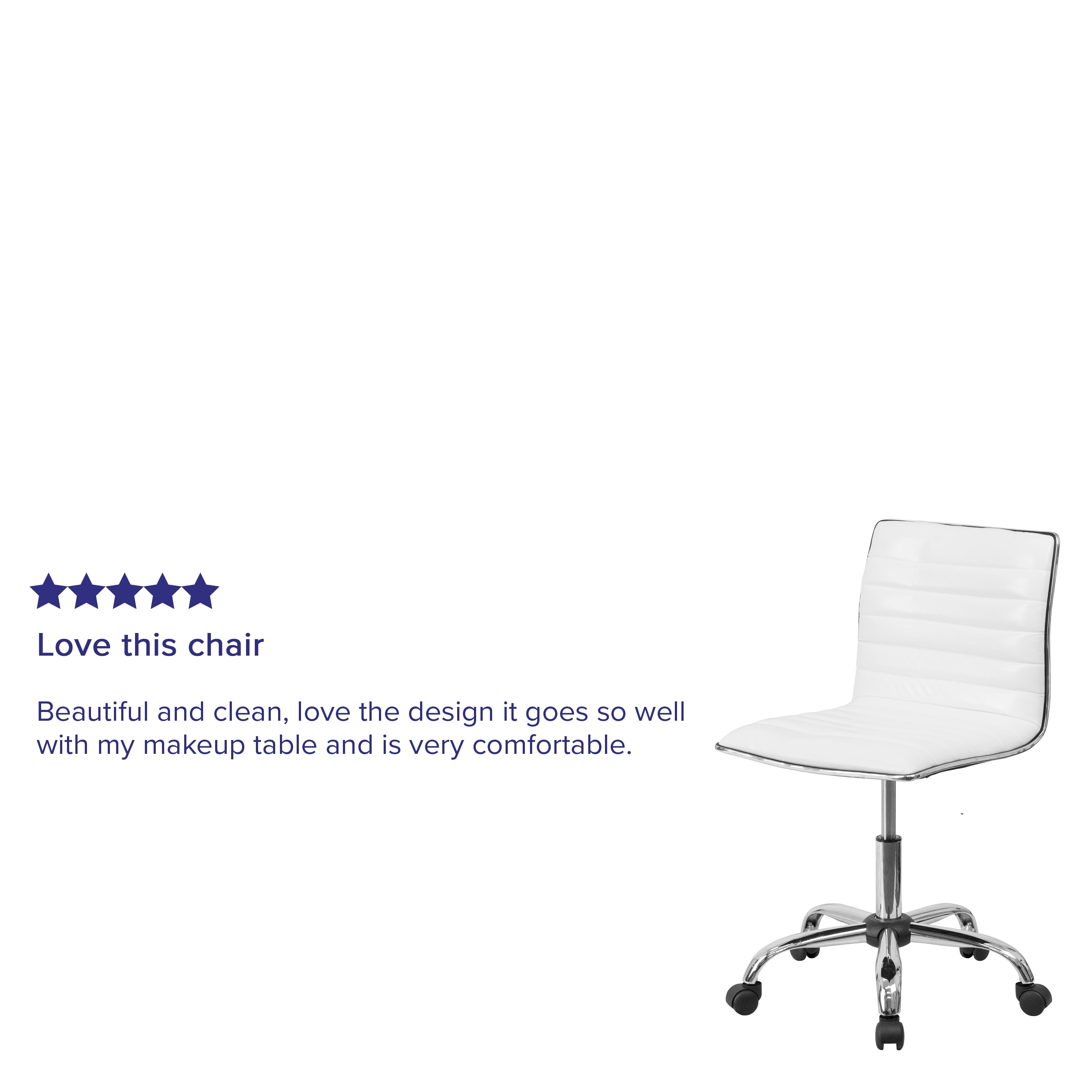 Merrick Lane Home Office Chair Ergonomic White Ribbed Low Back and Seat Armless Contemporary Computer Desk Chair with Chrome Border