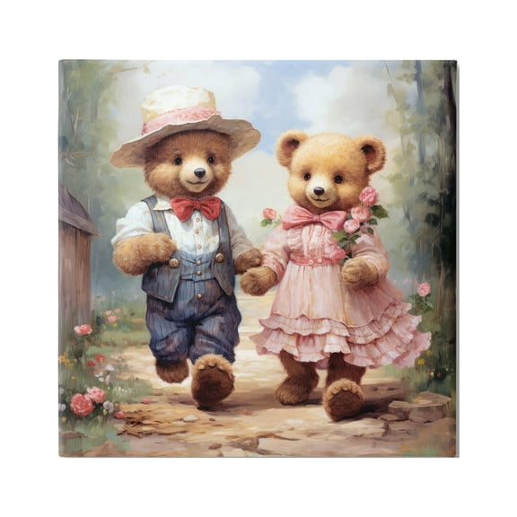 Stupell Industries Bears Strolling Garden Path Animals & Insects Painting Gallery Wrapped Canvas Art Print Wall Art, 36 x 36