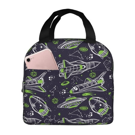 Insulated Lunch Bag for Women Men - green Space Pattern white Leakproof Cooler Lunch Box for Women Men  Lunch Tote Bags for Work School Picnic Travel
