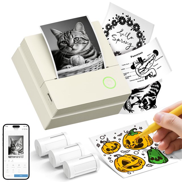 Mini impresora portátil Bluetooth de pegatinas térmicas TYPONOS, color beige