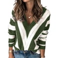 thumbnail image 1 of Suéter PRETTYGARDEN 2025 Cuello en V a Rayas Verde Militar Talle S, 1 of 5