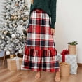 thumbnail image 2 of Wutalume Women's Plaid Print Ruffled Casual Long Skirt, Loose Fit Tiered Maxi Skirt with Pleated Detail, Bohemian Style for Everyday,Deep Red S, 2 of 6