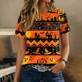 thumbnail image 4 of Womens Short Sleeve Halloween Tops Crewneck Loose Fit Castle Bat Print T Shirts Casual Clothes Gifts, 4 of 7