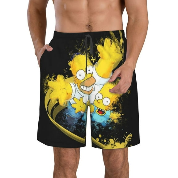 Men's Simpsons Beach Shorts Hot Summer Swim Trunks Sports Running Bathing Suits with Mesh Lining