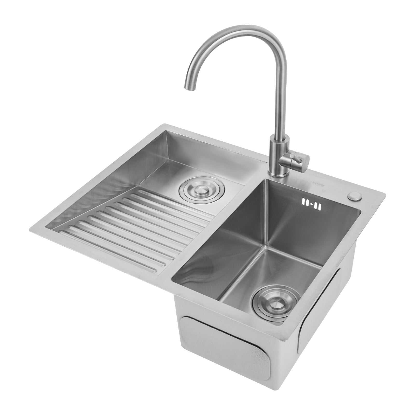 Miumaeov 2 Basins Laundry Sink Stainless Steel Undermount Utility Sink with Faucet & Washboard