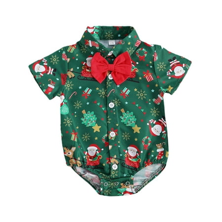 

Wayren USA Christmas Outfit Infant Baby Boy Christmas Romper Bodysuit Jumpsuit Bowtie Dress Shirt Christmas Clothes