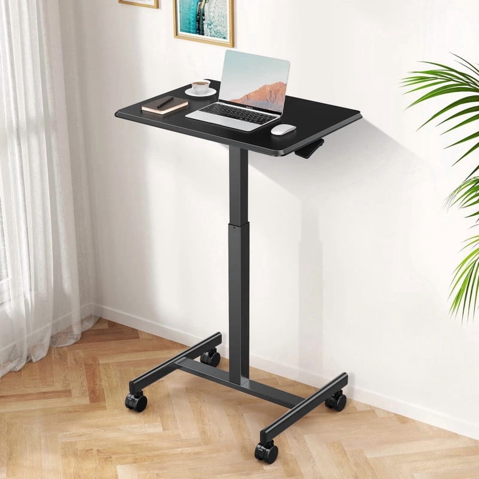 Kelno Mobile Standing Desk Adjustable Height Laptop Desk with Lockable Wheels, Black