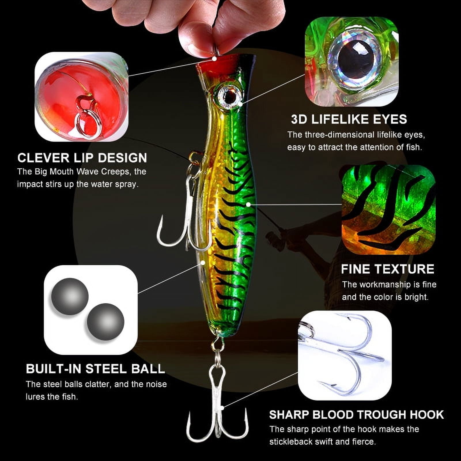 HENGJIA Popper Fishing Lure, 9Pack Large Topwater Poppers Lures Treble Hooks Surf Fishing Lures for ‎Bass, Walleye, Trout, Tuna, Striped Bass Popper Fishing Plugs Offshore, 5.12in/1.52oz