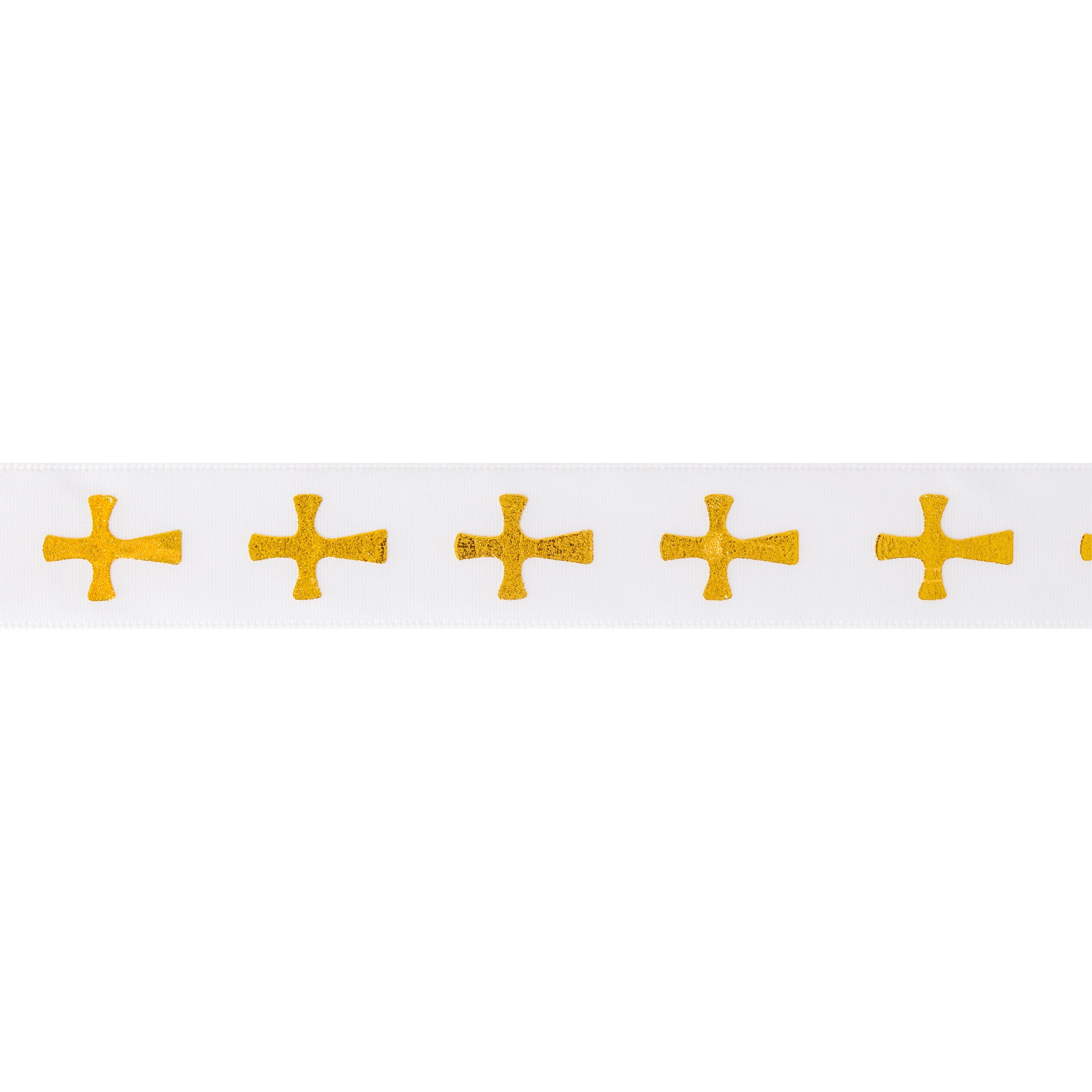 Offray Ribbon, White with Gold Cross 7/8 inch Polyester Offray Ribbon, White with Gold Cross 7/8 inch Polyester