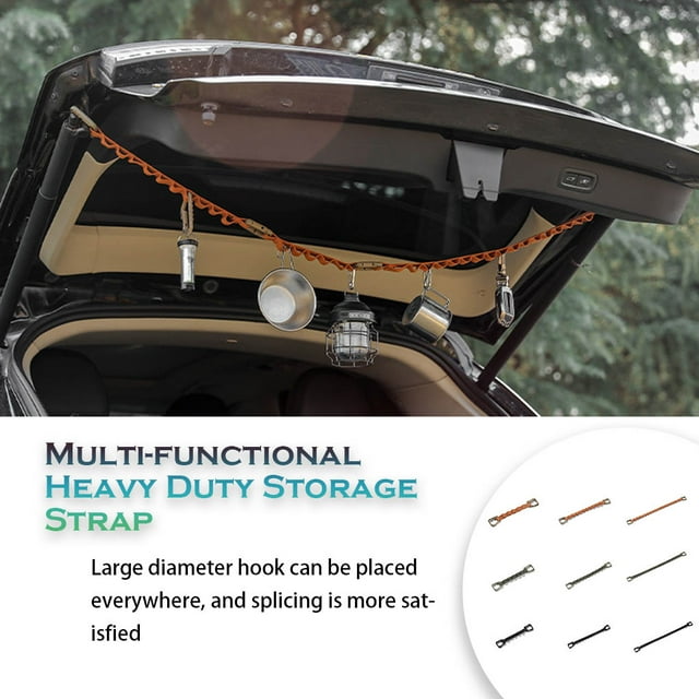 Maoww Outdoor Camping Hanging Rope with Hook Canopy Ropes Multi-functional Lamp Lanyard Storage Strap for Hiking Backpacking Black Small 5 Rings