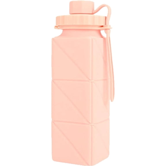 Ruizzi Pink Collapsible Silicone Water Bottle (550ml), BPA-Free Leak-Proof Foldable Travel Bottle with Lanyard for Hiking, Gym & Camping