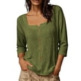 thumbnail image 4 of cocolona Womens Square Neck Tops Button Down 3/4 Sleeve Casual Shirts Trendy Solid Color Blouses, 4 of 7