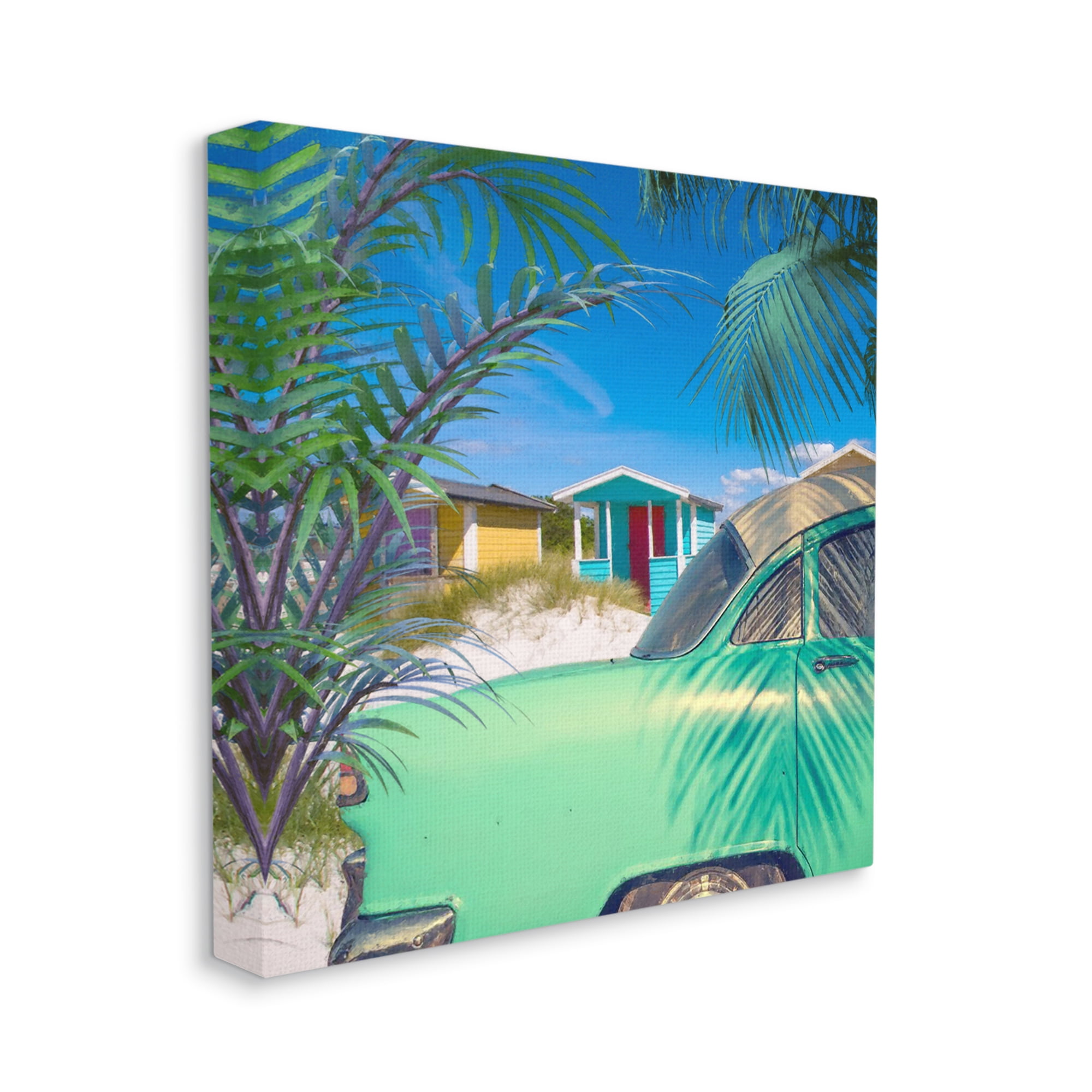 Stupell Vintage Car Coastal Vacation Cottages Landscape Photography Gallery Wrapped Canvas Print Wall Art