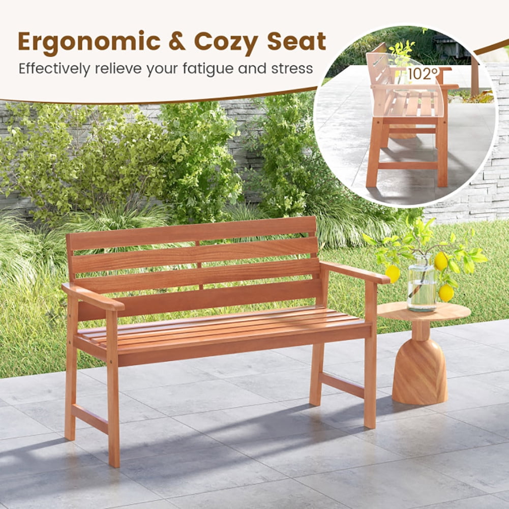 Aimee Lii Patio Solid Wood Bench Wood 2-Seat Chair with Breathable Slatted Seat & Inclined Backrest, Outdoor Patio Furniture Aimee Lii Patio Solid Wood Bench Wood 2-Seat Chair with Breathable Slatted Seat & Inclined Backrest, Outdoor Patio Furniture