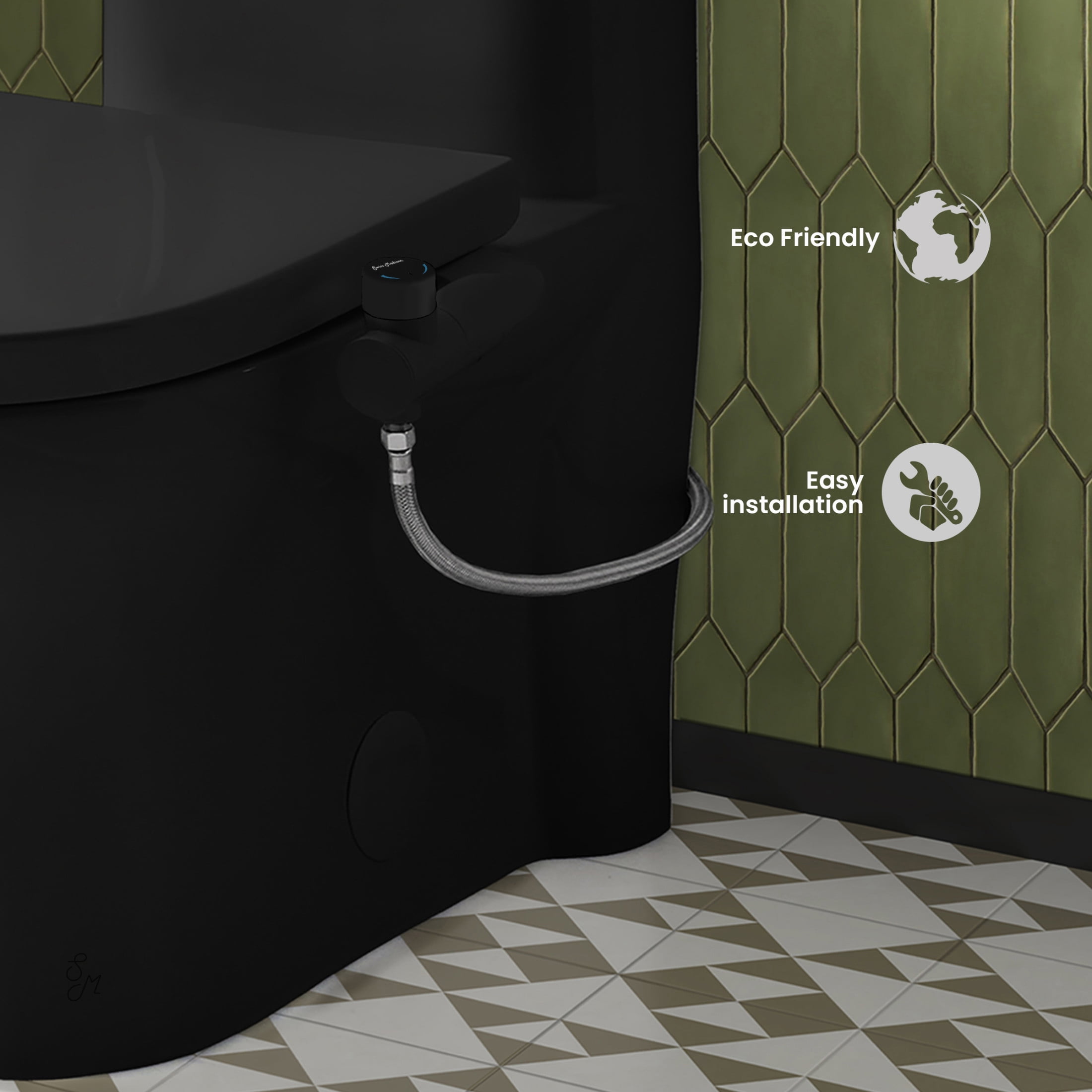 Aqua Non-Electric Bidet Toilet Attachment in Glossy Black with Black Knob