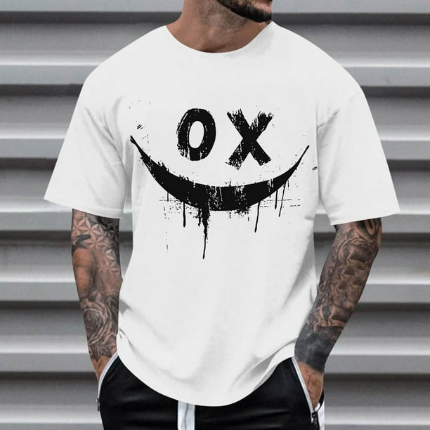 Blusas y camisas de manga corta con cuello redondo para hombre, blusas casuales de verano a la moda con cuello redondo y estampado para hombre.