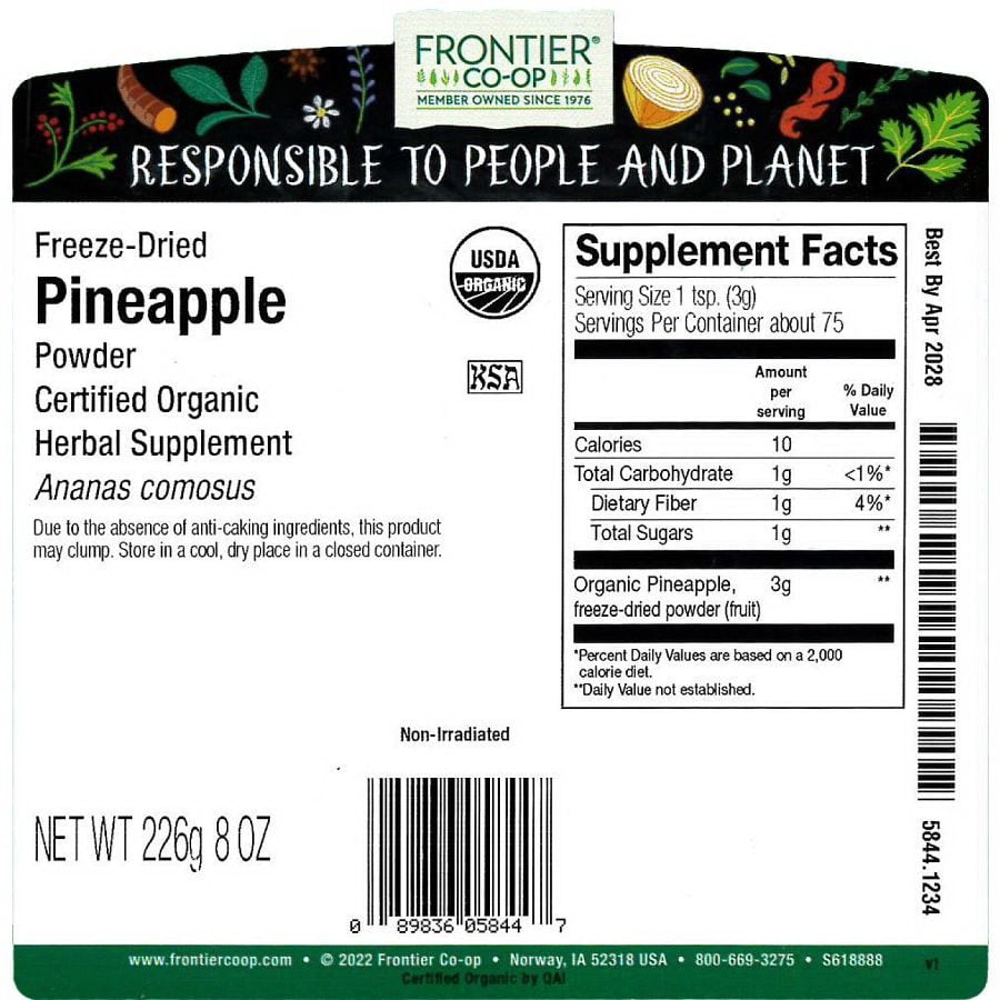 Frontier Co-op Freeze-Dried Pineapple Powder, Organic 1/2 lb.